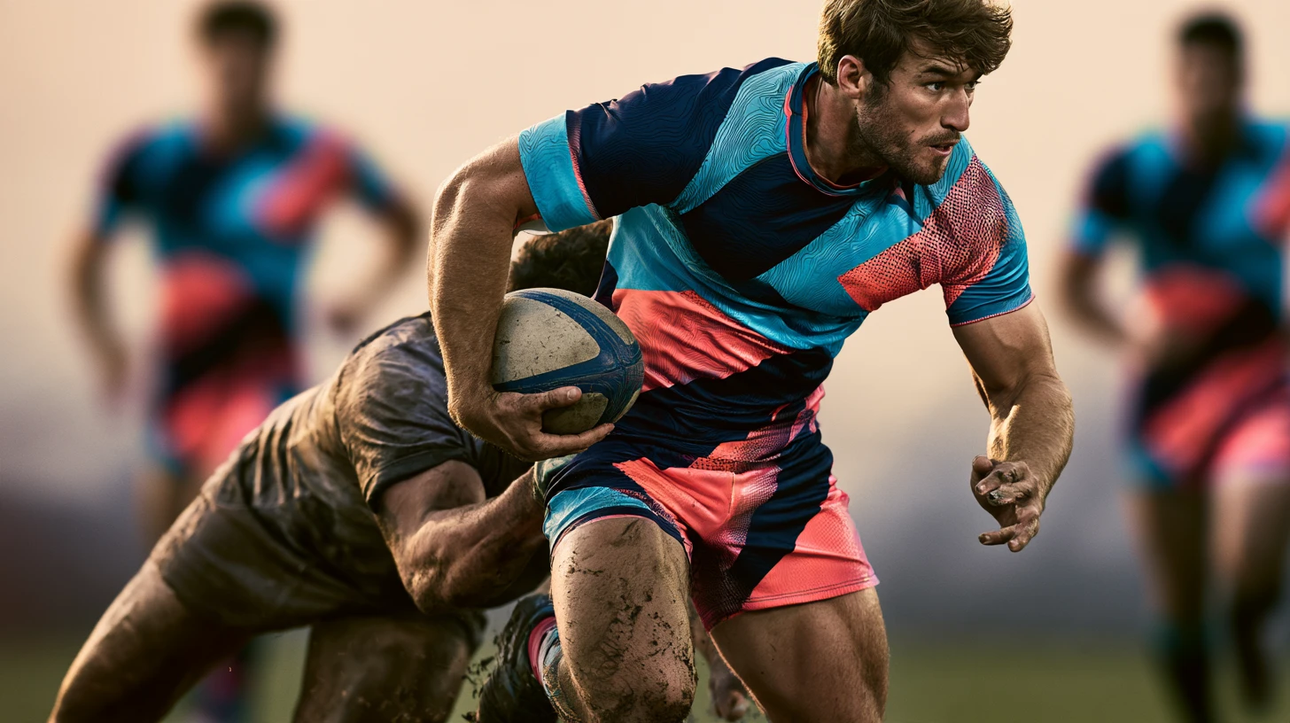 Rugby : tenues de sport personnalisées en situation.
