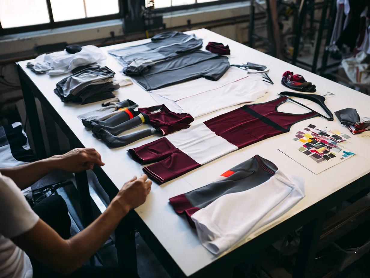 Sélection de vêtements personnalisables sur une table de création